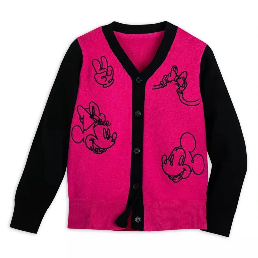 Disney Mickey and Minnie Mouse Kids Cashmere Cardigan Size 9/10 Pink Embroidered